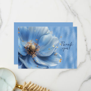 Cartão De Agradecimento Azul Floral Ampliado em Azul Brilhante Obrigado