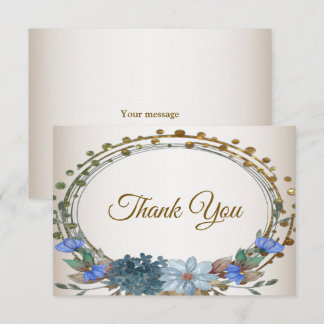 Cartão De Agradecimento Azul Floral Geométrico Vintage Dourado Casamento