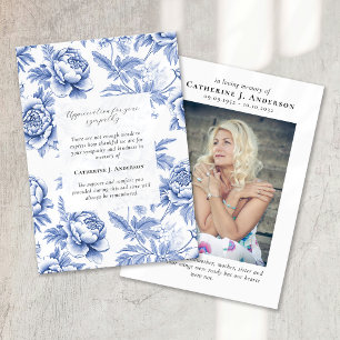 Cartão De Agradecimento Azul Floral Memorial Foto Simpatia Funeral