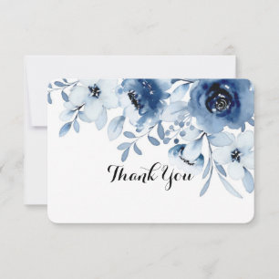 cartão de agradecimento azul floral para chá de no