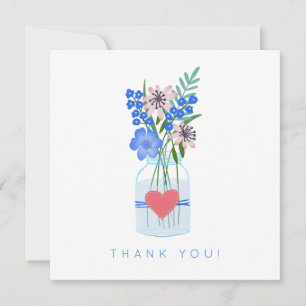 Cartão De Agradecimento Azul Floral Rústico Obrigado