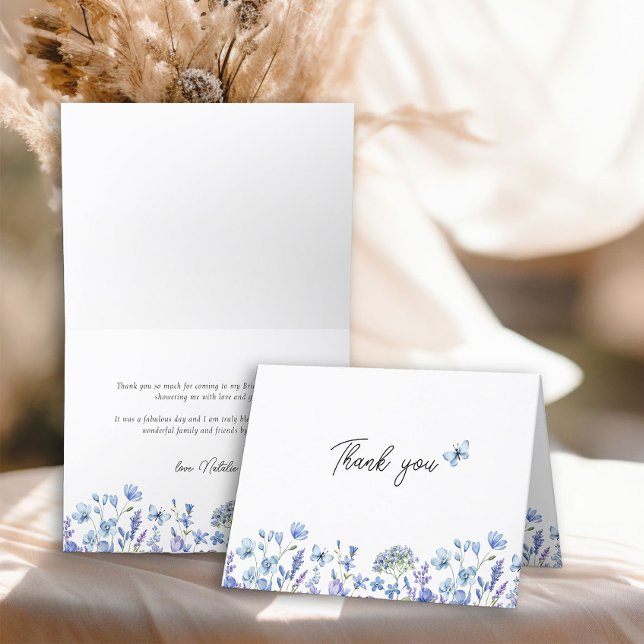 Cartão De Agradecimento Azul Flores Silvestres Delicadas Florais (Floral Thank You Card from my Blue Wildflower Bridal Shower Collection
)