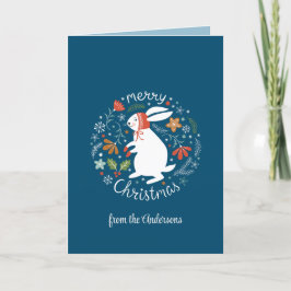 Cartão De Agradecimento Azul Folk Art Natal