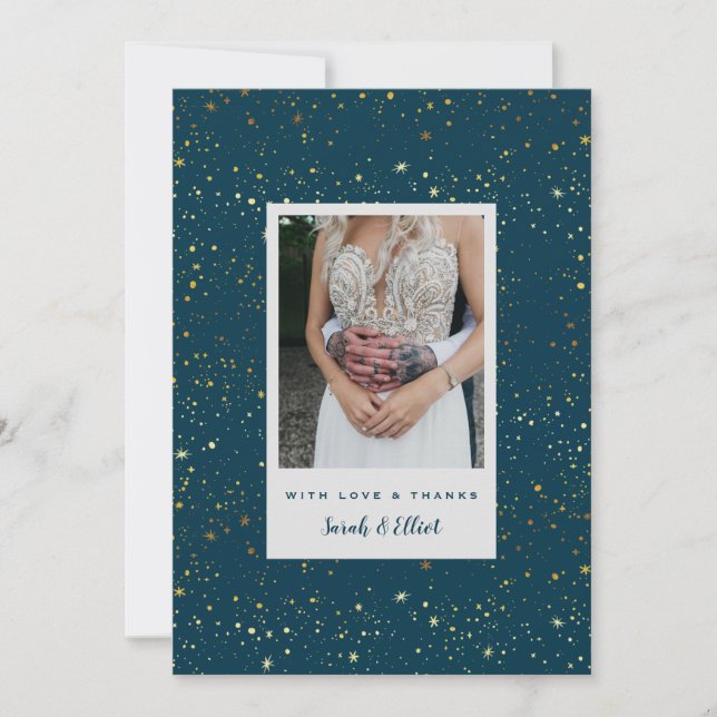 Cartão de agradecimento azul marinho com estrelas  (Frente)