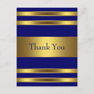 Cartão de Agradecimento Azul Marinho Dourado