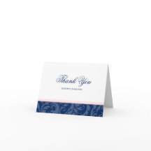 Azul Marinho e Rosa Desmaiado Damask Swirl Obrigad