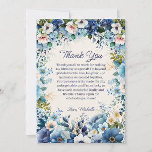 Cartão De Agradecimento Azul Marinho Floral Branco Aniversário Agradecimen