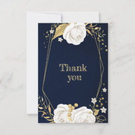 Cartão De Agradecimento azul-marinho geométrico branco dourado