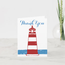 Cartão De Agradecimento Azul Náutico Obrigado Vermelho & Branco Farol Mar