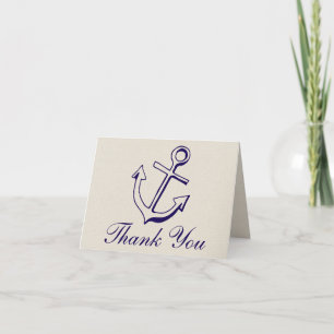Cartão De Agradecimento Azul Naval Náutico Obrigado Âncora Bege Casamento