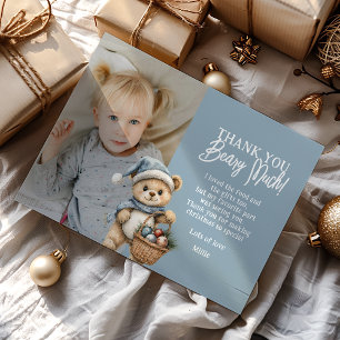 Cartão De Agradecimento Azul Obrigado Urso de Natal Férias Urso