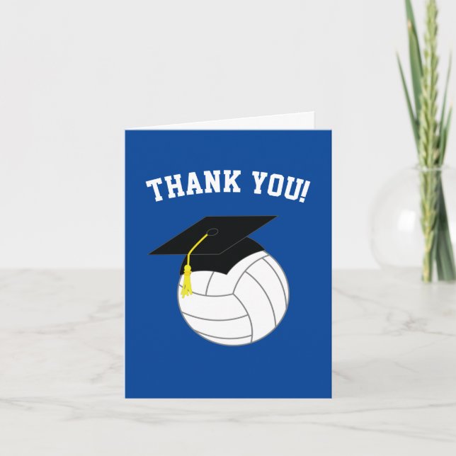 Cartão De Agradecimento Azul para Graduação de Voleibol (Frente)