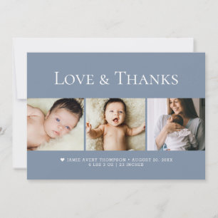 Cartão De Agradecimento Azul poeirento Fotos de bebê de amor e gratidão Na
