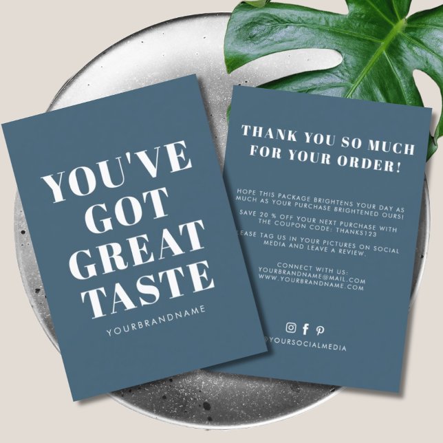 Cartão De Agradecimento Azul profundo você tem excelente sabor obrigado (Criador carregado)