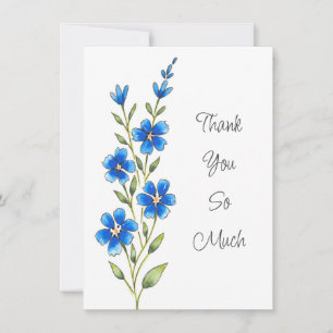 Cartão De Agradecimento Azul Real - Cor da Água, Caneta e Pedra Floral