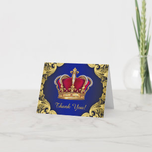 Cartão De Agradecimento Azul Real e Príncipe Dourado Obrigado