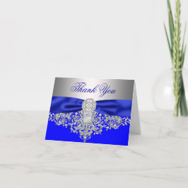 Cartão De Agradecimento Azul Real Prata Diamante Obrigado