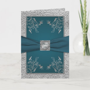 Cartão de Agradecimento Azul Turquesa sobre Pewter