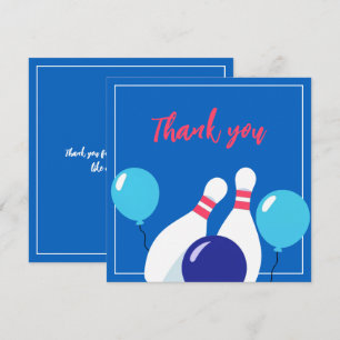 Cartão De Agradecimento Azul Vibrante e Vermelho de Boliche 6º Aniversário