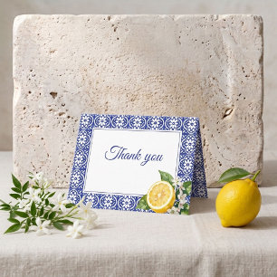 Cartão de Agradecimento Azulejo Azul Limão Amalfi