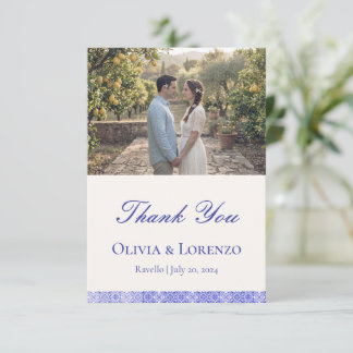 Cartão De Agradecimento Azulejo Azul Mediterrâneo Foto Limão Casamento