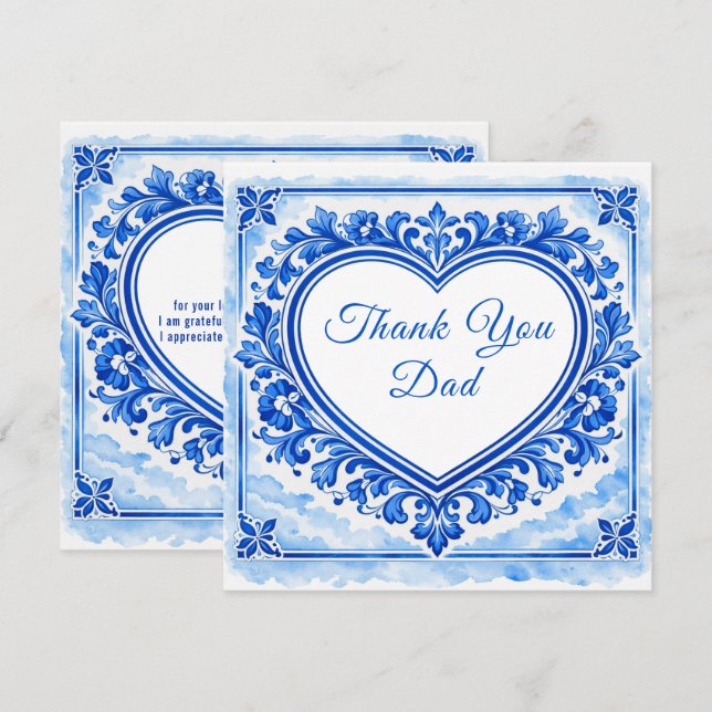 Cartão De Agradecimento 💙Azulejo Heart Thank‑You Tile (Frente/Verso)