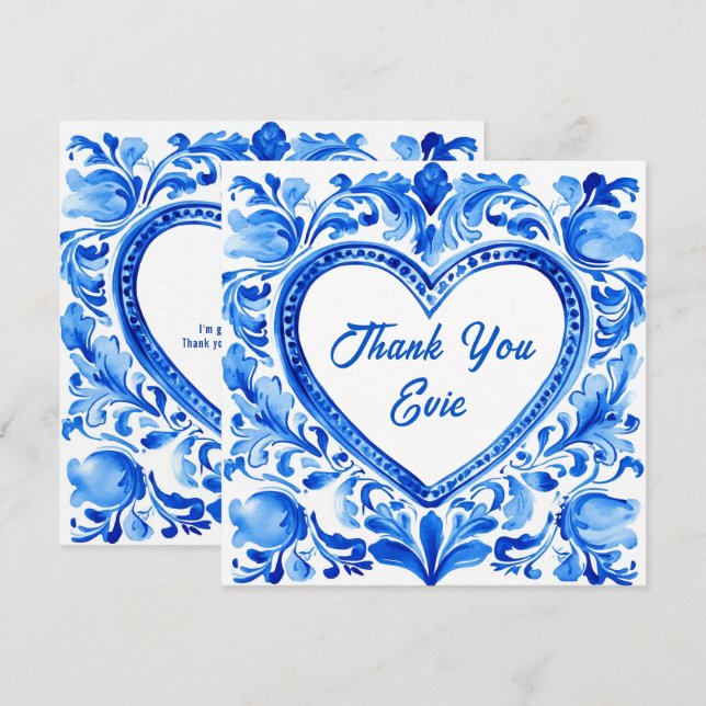Cartão De Agradecimento 💙Azulejo Heart Thank‑You Tile (Frente/Verso)