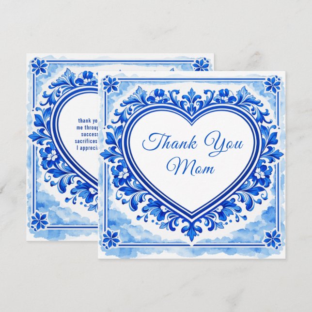Cartão De Agradecimento 💙Azulejo Heart Thank‑You Tile (Frente/Verso)