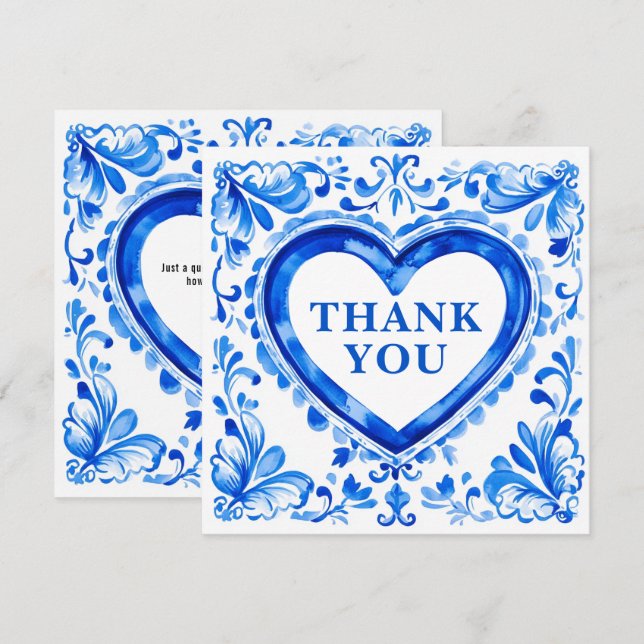 Cartão De Agradecimento 💙Azulejo Heart Thank‑You Tile (Frente/Verso)