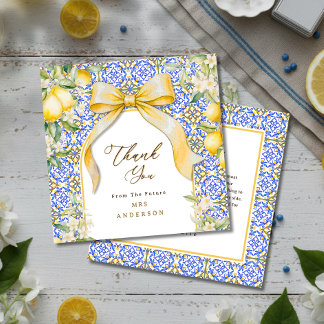 Cartão De Agradecimento Azulejo Mediterrâneo Limão Italiano Elegante Coque