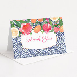 Cartão De Agradecimento Azulejos Azuis e Rosas Mediterrâneos no Banho