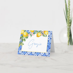 Cartão De Agradecimento Azulejos Azuis Italianos Grazie Limões Festa de No