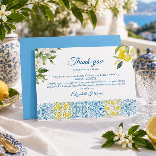 Cartão De Agradecimento Azulejos Azuis Mediterrâneos e Chuveiro de Noiva d