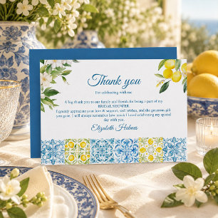 Cartão De Agradecimento Azulejos Azuis Mediterrâneos e Chuveiro de Noiva d