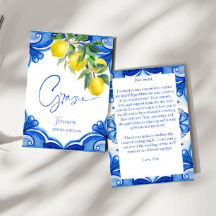 Cartão De Agradecimento Azulejos azuis vintage limões festa de casamento i