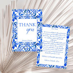 Cartão De Agradecimento Azulejos Blue Talavera vintage casamento mexicano<br><div class="desc">Azulejo Talavera azulejos Espanhol Vintage Casamento elegante mexicano,  obrigado cartas,  cores vibrantes,  cores brilhantes,  modernas e simples suite de convite para casamento</div>