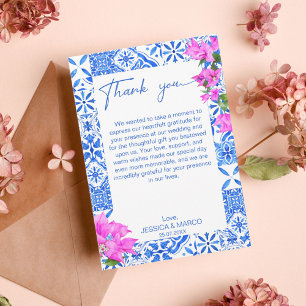 Cartão De Agradecimento Azulejos Bougainvillea elegante 