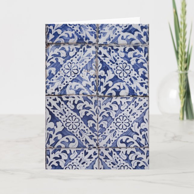 Cartão De Agradecimento Azulejos Portugueses - Azulejo Azul e Branco Flora (Frente)
