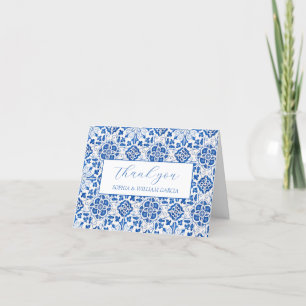 Cartão De Agradecimento Azulejos Portugueses Casamento Floral Azul Obrigad