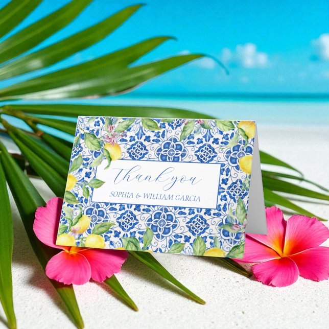 Cartão De Agradecimento Azulejos Portugueses Lemons Casamento Floral Obrig (Criador carregado)