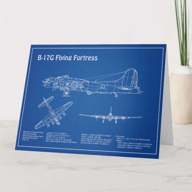 Cartão De Agradecimento B-17 Fortaleza Voadora - Planos de Impressão Bluet (Frente)