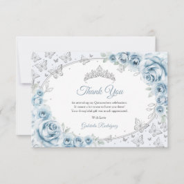Cartão De Agradecimento Baby Blue Silver Floral Quinceanera