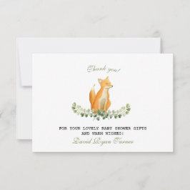 Cartão De Agradecimento Baby Boy Sweet Fox Woodland Chá de fraldas Obrigad