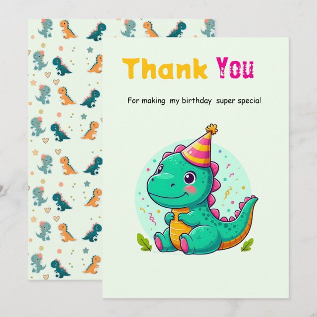 Cartão De Agradecimento Baby Dinosaur Thank-you Cards (Frente/Verso)