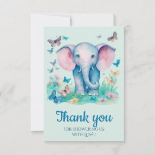 Cartão De Agradecimento Baby Elephant Blue Chá de fraldas Obrigado