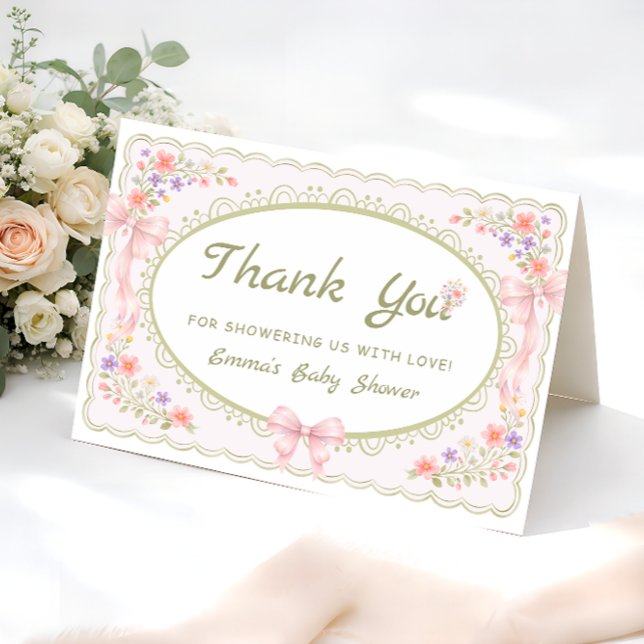 Cartão De Agradecimento Baby in Bloom Bow Baby Shower Thank You Card (Criador carregado)