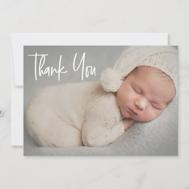 Cartão De Agradecimento Baby Photo Modern Handlettering script Birth (Frente)