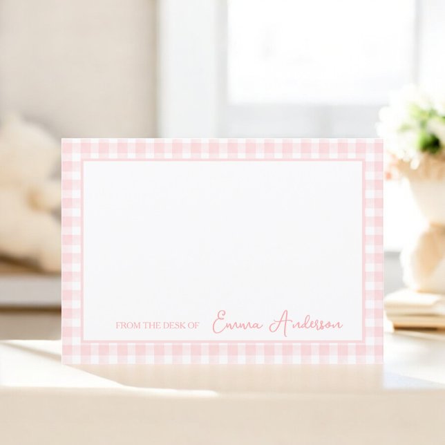 Cartão De Agradecimento Baby Pink Gingham Personal Stationery (Criador carregado)