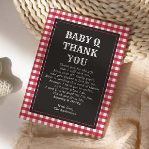 Cartão De Agradecimento Baby Q Barbeque Russo Country Chá de fraldas Red