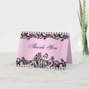 Cartão De Agradecimento Baby Shower Cute Baby Girl Zebra Thank You Card